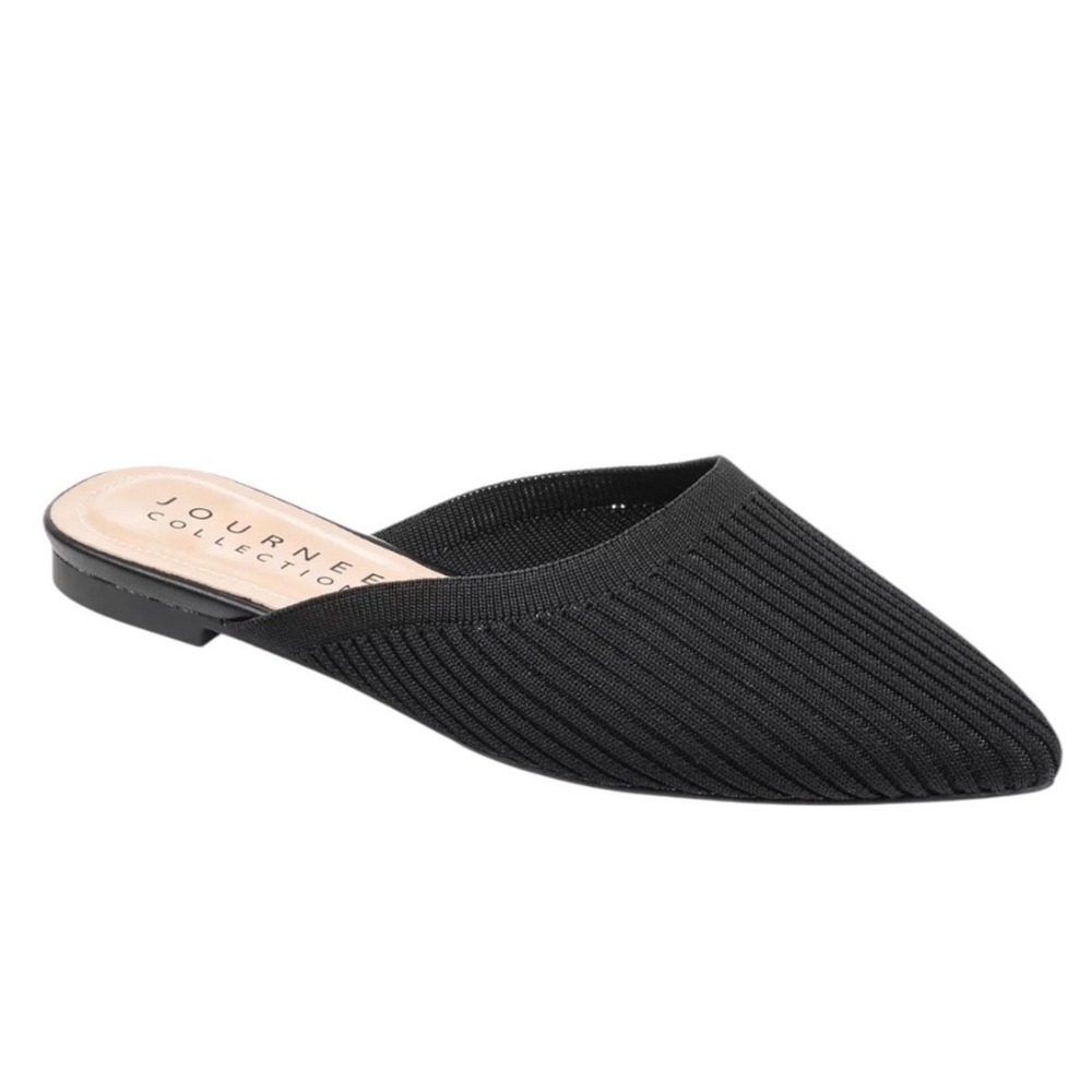 Journee Collection Aniee Black Ribbed Knit Slip On Flats Mules Women's Size 8.5